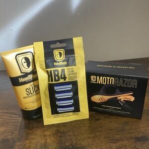 HEADBLADE MOTO KIT - Icludes 1 Moto Razor, Headslick Shave Cream & 4 Razor Blade